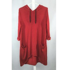 Red Hooded Hi-Lo Tunic